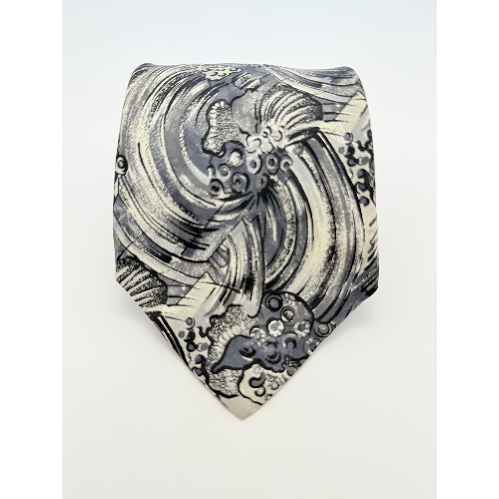 Fierte s.r.l. 100% Silk Necktie Shades Of Gray Black Cream Geo Pattern NWOT 60"